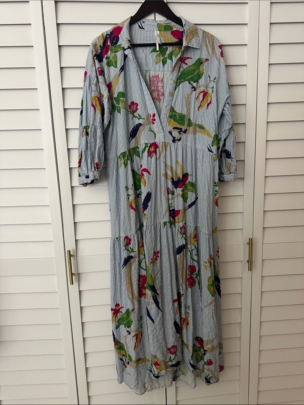 ANTHROPOLOGIE PRINTED TIERED SHIRT DRESS - Large